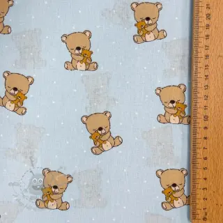 Puuvillakangas Sweet bear light blue ORGANIC