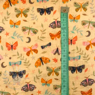 Kaksinkertainen harsokangas/musliini Butterflies soft yellow digital print