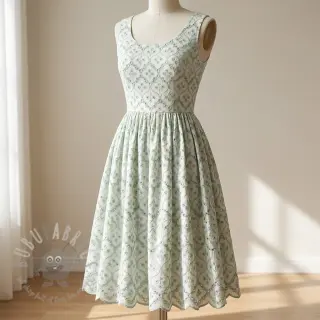 Puuvillakangas EMBROIDERY Lilian mint