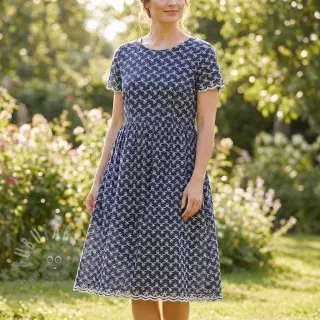 Puuvillakangas EMBROIDERY Rosemary navy