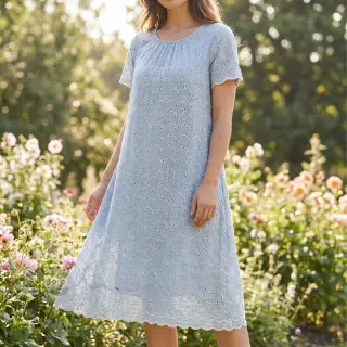 Puuvillakangas EMBROIDERY Rosemary light blue