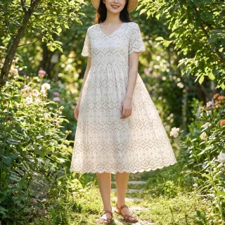 Puuvillakangas EMBROIDERY Lilian natural