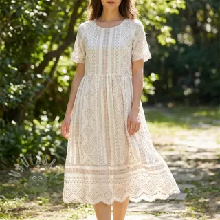 Puuvillakangas EMBROIDERY Lilian beige