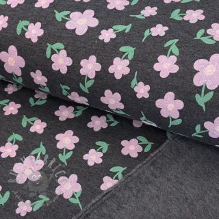 Harjattu collegekangas Flowers indigo melange