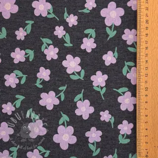 Harjattu collegekangas Flowers indigo melange