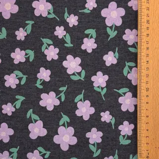 Teplákovina počesaná Flowers indigo melange