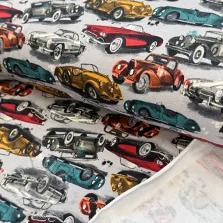 Harjattu collegekangas Old cars grey digital print