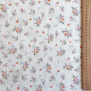Kaksinkertainen harsokangas/musliini Flowers white ORGANIC