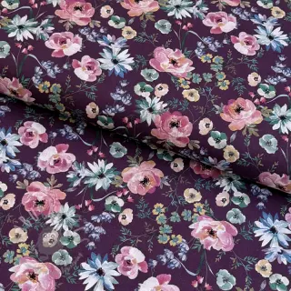 Puuvillakangas Flowers Anabell dark purple digital print