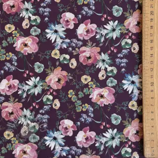 Puuvillakangas Flowers Anabell dark purple digital print