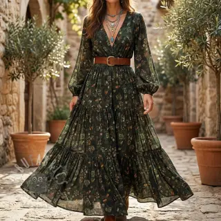 Viskoosi RAYON POPLIN Dark barrock design B