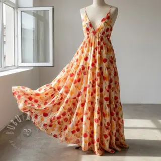 Viskoosi RAYON POPLIN Poppys design C