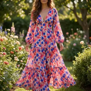 Viskoosi RAYON POPLIN Poppys design Ja