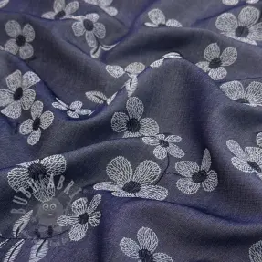 Puuvillakangas JEANS Chambre LUXURY JACQUARD Flowers dark blue