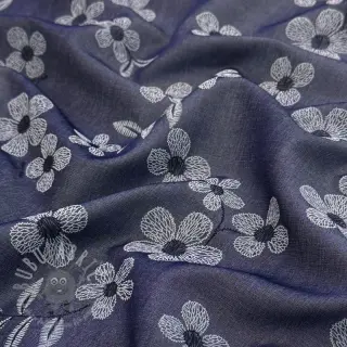 Puuvillakangas JEANS Chambre LUXURY JACQUARD Flowers dark blue