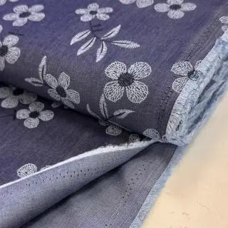 Bavlnená látka JEANS Chambre LUXURY JACQUARD Flowers dark blue