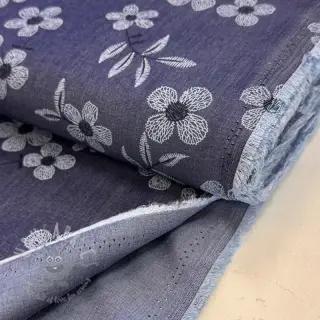 Puuvillakangas JEANS Chambre LUXURY JACQUARD Flowers dark blue