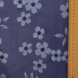 Bavlnená látka JEANS Chambre LUXURY JACQUARD Flowers dark blue