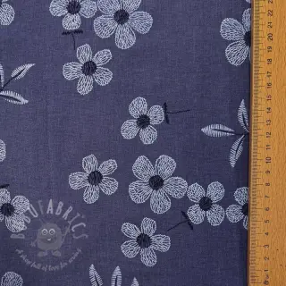 Puuvillakangas JEANS Chambre LUXURY JACQUARD Flowers dark blue