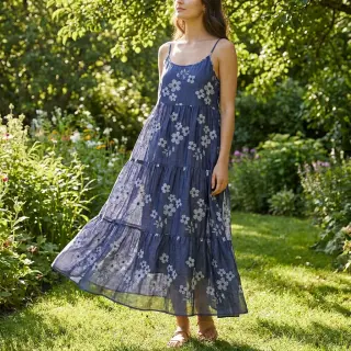 Bavlnená látka JEANS Chambre LUXURY JACQUARD Flowers dark blue