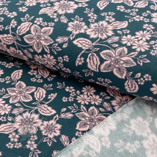 Harjattu collegekangas SOFT Flowers emerald