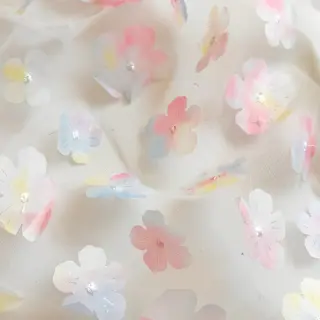 Tyl na TUTU RETRO Flowers light blue