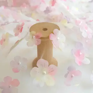 Tyl na TUTU RETRO Flowers light pink
