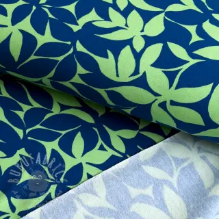 Teplákovina počesaná SOFT Leaves green navy