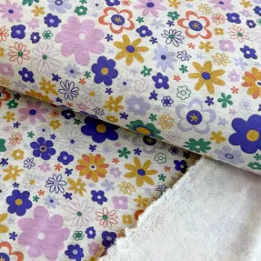 Teplákovina počesaná Glitter flowers ecru melange