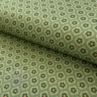Puuvillakangas Flowers moss green