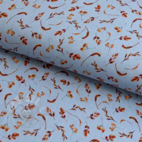 Kaksinkertainen harsokangas/musliini Leaves field light blue