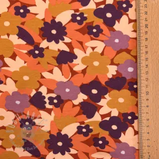 Harjattu collegekangas SOFT Flowers cognac