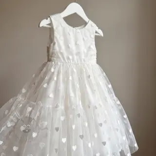 Tylli TUTU-hameeseen Flock shiny hearts offwhite