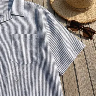 Pellava puuvillalla Stripe navy