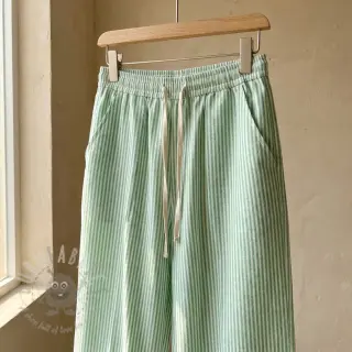 Pellava puuvillalla Stripe dark green