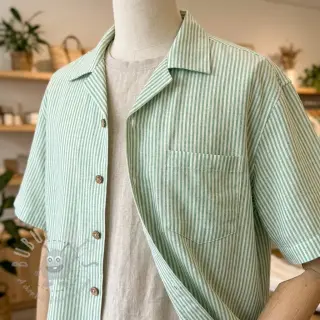 Pellava puuvillalla Stripe dark green