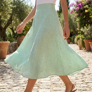 Pellava puuvillalla Stripe dark green
