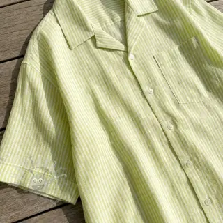 Pellava puuvillalla Stripe lime