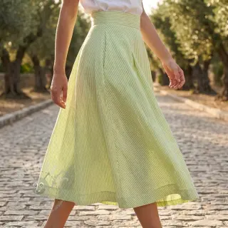 Pellava puuvillalla Stripe lime