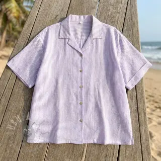 Pellava puuvillalla Stripe purple