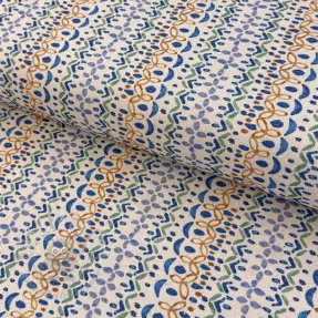 Sisustuskangas Linenlook Blue pattern digital print
