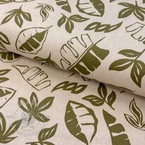 Sisustuskangas Linenlook Leaves army green
