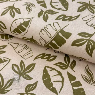 Sisustuskangas Linenlook Leaves army green