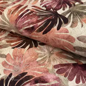 Sisustuskangas SLUB Leaves burgundy digital print