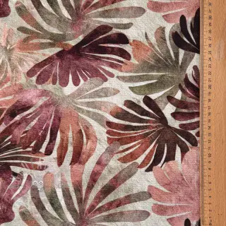 Sisustuskangas SLUB Leaves burgundy digital print