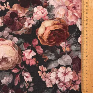 Dekoračná látka SLUB Bouquet burgundy digital print
