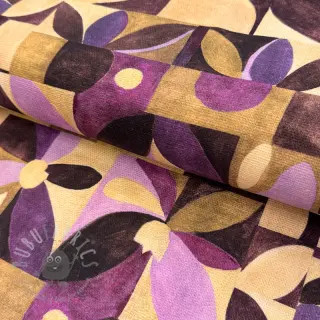 Sisustuskangas SLUB Abstract flowie aubergine digital print