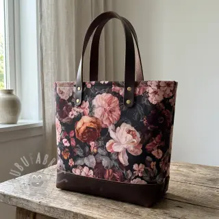Sisustuskangas SLUB Bouquet burgundy digital print