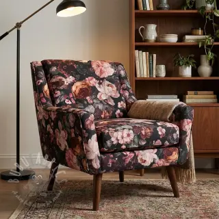 Sisustuskangas SLUB Bouquet burgundy digital print