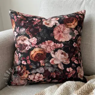 Sisustuskangas SLUB Bouquet burgundy digital print